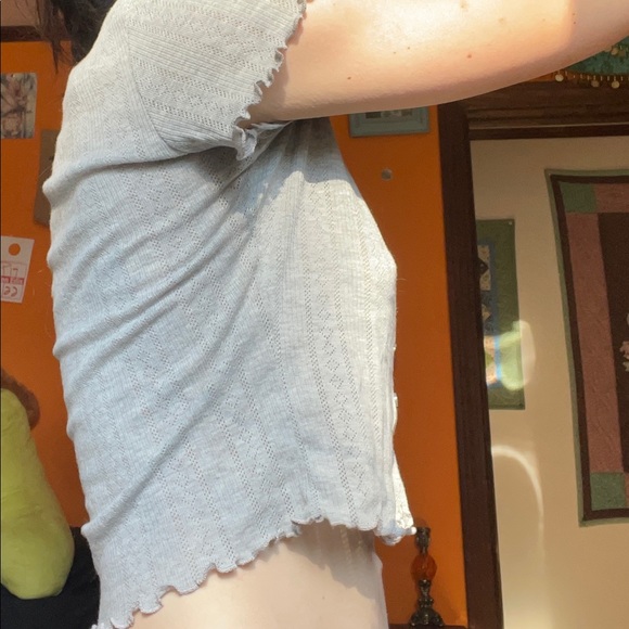 Grey Ruffle-Bordered Crop Top - Picture 2 of 3